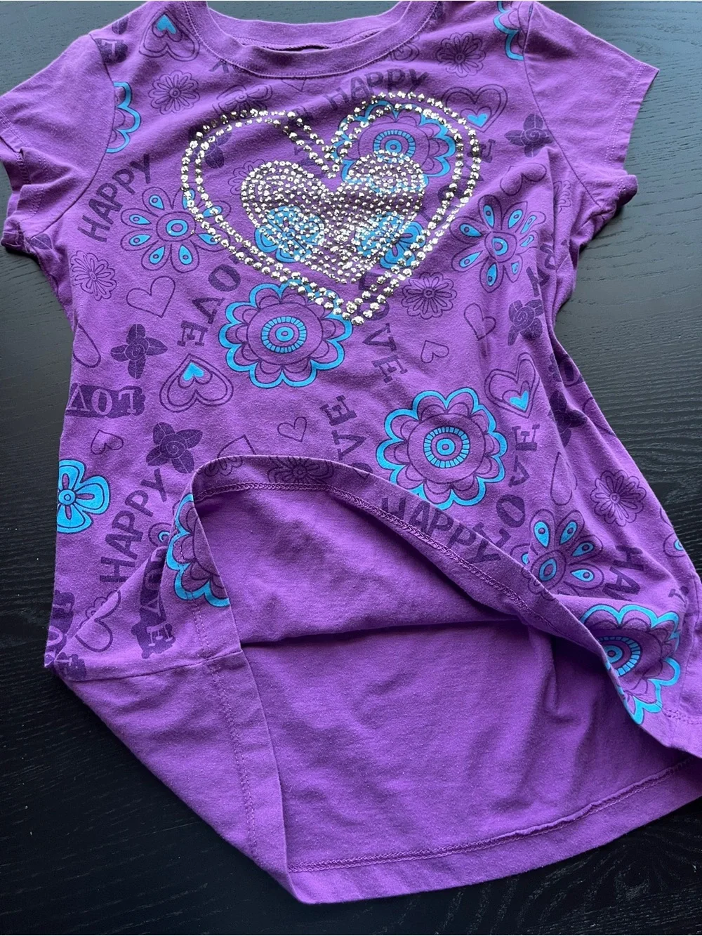 Kids Purple Short Sleeve Tee with Rhinestone Heart